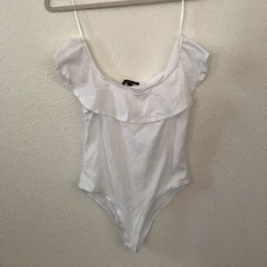 White Ruffled Off-the-shoulder Bodysuit